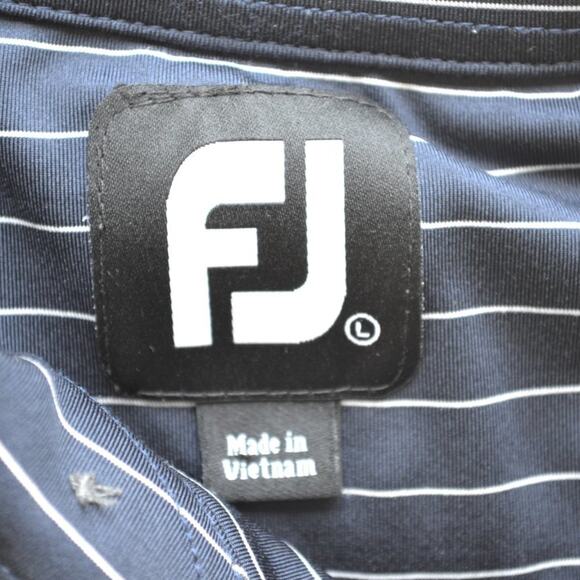 FootJoy Golf Polo Size L Short Sleeve Navy Blue White Stripes - Picture 3 of 6